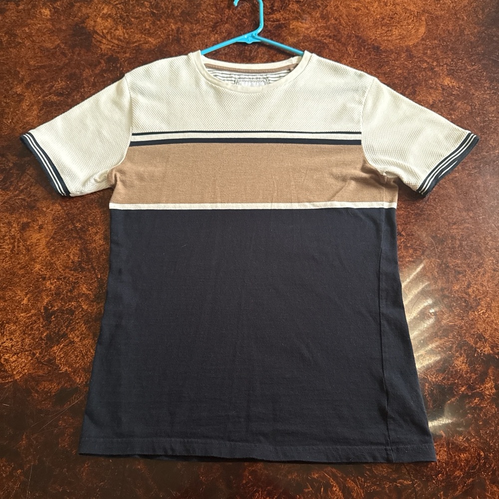Denim & Flower Men's Colorblock Tee in Navy, Tan & Cream